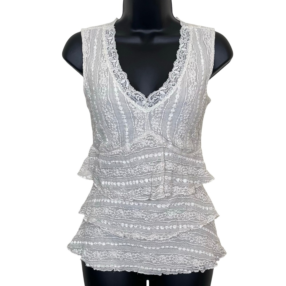 Vintage Context White Lace Babydoll Cami Tank XS Tier Ruffle Y2K Coquette‎ Fairy
